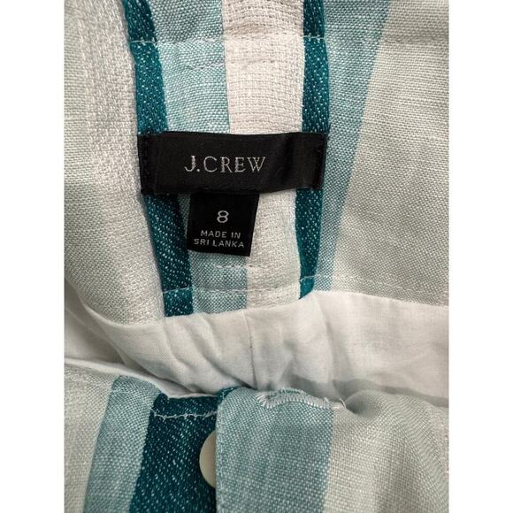 J. Crew Size 8 Paper Bag Linen Wide Leg Pants Cabana Strip Turquoise Jade White - Picture 9 of 9